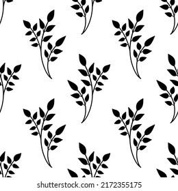Seamless monochrome floral pattern. Black abstract flowers. Botanical ink illustration with floral motif. . Hand-drawn black print for fabric, wrapping paper, wallpaper or any prints. Vintage seamless