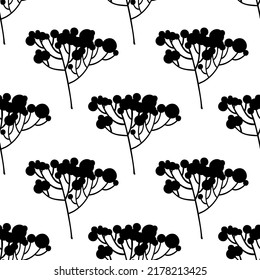 Patrón floral monocromo sin brillo. Rama abstracta negra con hojas. Ilustración de tinta botánica con motivos florales. Impresión negra de mano para tela, papel envolvente, papel pintado o cualquier huella. 