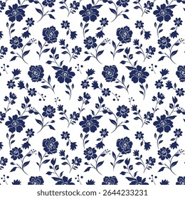 Seamless Monochrome Floral Pattern With Black Background and White Flowers