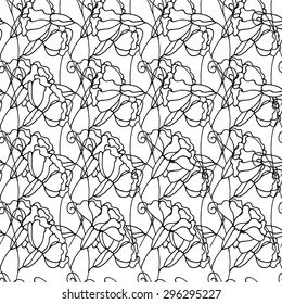 Seamless Monochrome Floral Pattern. Hand Drawn Floral Texture, Decorative Flowers