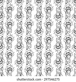 Seamless Monochrome Floral Pattern. Hand Drawn Floral Texture, Decorative Flowers