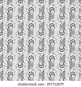 Seamless Monochrome Floral Pattern. Hand Drawn Floral Texture, Decorative Flowers