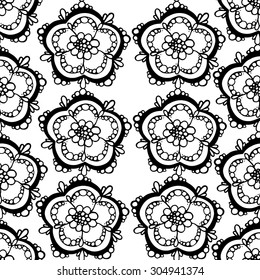 Seamless Monochrome Floral Pattern. Hand Drawn Floral Texture, Decorative Flowers