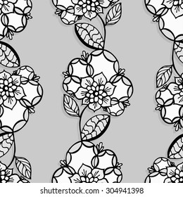 Seamless Monochrome Floral Pattern. Hand Drawn Floral Texture, Decorative Flowers