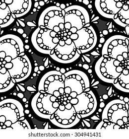 Seamless Monochrome Floral Pattern. Hand Drawn Floral Texture, Decorative Flowers