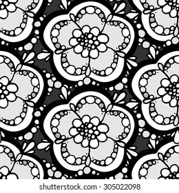 Seamless Monochrome Floral Pattern. Hand Drawn Floral Texture, Decorative Flowers