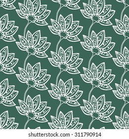 Seamless Monochrome Floral Pattern. Hand Drawn Floral Texture, Decorative Flowers