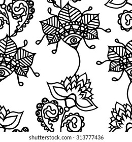Seamless Monochrome Floral Pattern. Hand Drawn Floral Texture, Decorative Flowers