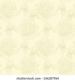 Seamless monochrome floral pattern with hand-drawn flowers