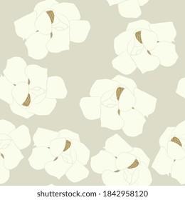 Seamless monochrome floral pattern with magnolia tree blossom.