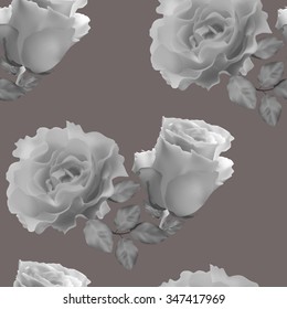 Seamless monochrome floral pattern with roses on a sepia background.Vector illustration.