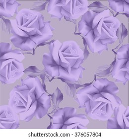Seamless monochrome floral pattern with roses in lilac tones. Vector illustration.