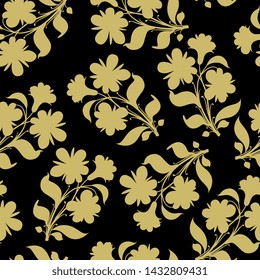 Seamless monochrome floral pattern with stylized flower branches. Folk style.
