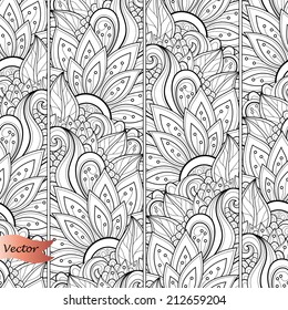 Seamless Monochrome Floral Pattern (Vector). Hand Drawn Texture with Flowers