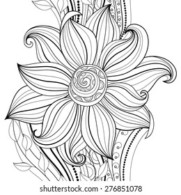 Seamless Monochrome Floral Pattern (Vector). Hand Drawn Floral Texture, Decorative Flowers