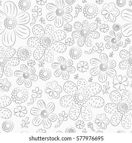 Seamless monochrome floral pattern. Vector illustration.