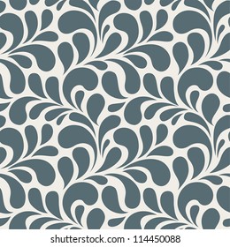 Seamless Monochrome Floral Pattern. Vintage Seamless Background With Blue Leaves