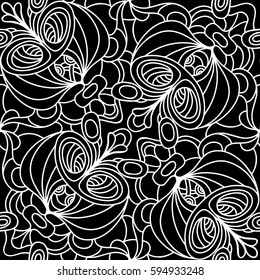 Seamless monochrome floral vector pattern. Monochromatic. Black and white