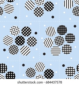 seamless monochrome  flower with dot  pattern on blue background