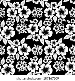 Seamless monochrome flower Pattern.