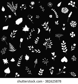 Seamless monochrome flower pattern. Black background. Vector Illustration