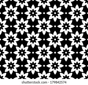 Seamless monochrome flower pattern on black background