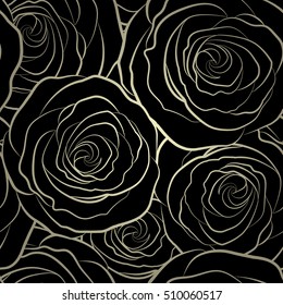 Seamless monochrome flower. Rose seamless pattern background in yellow colors, retro botanical style. Stylish flowers print.