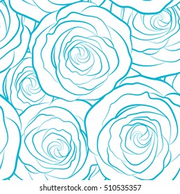 Seamless monochrome flower. Rose seamless pattern background in blue colors, retro botanical style. Stylish flowers print.