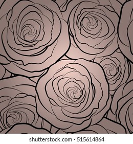 Seamless monochrome flower. Rose seamless pattern background in gray colors, retro botanical style. Stylish flowers print.