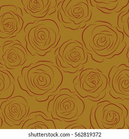 Seamless monochrome flower. Rose seamless pattern background in brown and red colors, retro botanical style. Stylish flowers print.