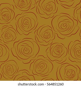 Seamless monochrome flower. Rose seamless pattern background in brown and red colors, retro botanical style. Stylish flowers print.
