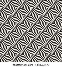Seamless monochrome geometric pattern. Abstract stripy geometric background. Stylish vector rounded lines print