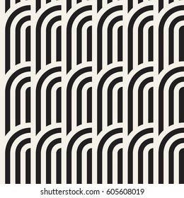 Seamless monochrome geometric pattern. Abstract stripy geometric background. Stylish vector rounded lines print