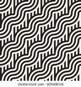 Seamless monochrome geometric pattern. Abstract stripy geometric background. Stylish vector rounded lines print