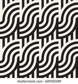 Seamless monochrome geometric pattern. Abstract stripy geometric background. Stylish vector rounded lines print