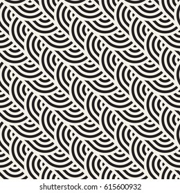 Patrón geométrico monocromo impecable. Fondo geométrico abstracto. Impresión de líneas redondeadas vectoriales de diseño