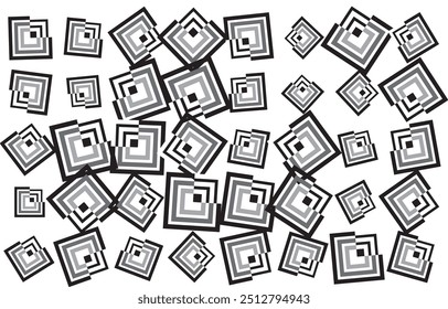 Seamless monochrome geometric pattern background with randomly arranged squares and stripes