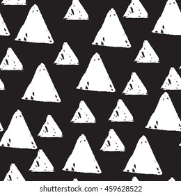 Seamless monochrome geometric pattern background with sketch triangle for textile design, fashion poster.