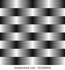 Seamless monochrome geometric pattern. Black and white background. Optical sound effect. Horizontal triangles. Vector illustration.