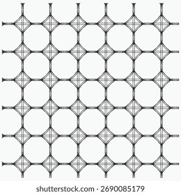 A seamless monochrome geometric pattern of circles arranged in a grid with lines connecting their centers.