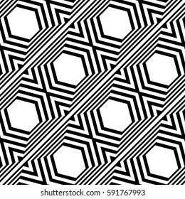Seamless monochrome geometric pattern design. Abstract striped background. Vector art