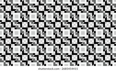 Nahtloses monochromes geometrisches Muster mit diagonalen Quadraten und optischer Täuschung. Abstraktes modernes Design für Textilien, Tapeten und Hintergründe