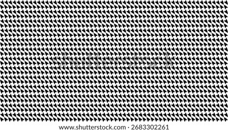 A seamless, monochrome, geometric pattern featuring an array of small, black, right-angled triangles arranged in diagonal rows on a white background, creating a textured visual effect.