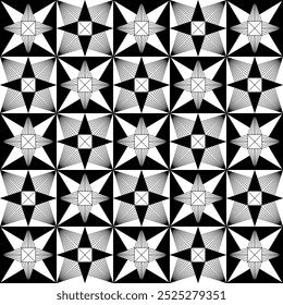 Patrón geométrico monocromático sin fisuras con líneas afiladas y Formas abstractas repetitivas. Ideal para fondos, textiles y proyectos digitales. Diseño plano y minimalista sin Gradientes.
