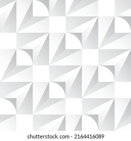Seamless monochrome geometric pattern with triangles and squares. Modern 3d print. White paper.