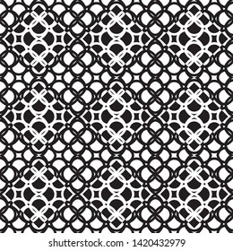 Seamless monochrome geometrical pattern. An abstract background with thin lines, an arch, angular forms  for cover, texture, packing. Vector graphics.