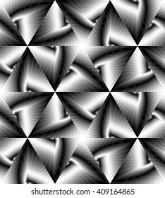 Seamless Monochrome Geometrical Pattern Gently Shimmering from Light to Dark Tones  create the illusion of depth and volume.Suitable for textile, fabric, packaging and web design. Vector Illustration.