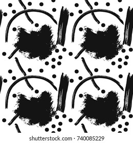 Seamless monochrome grunge pattern. Dirty, funky, trendy hand painted texture