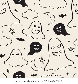 seamless monochrome halloween pattern background