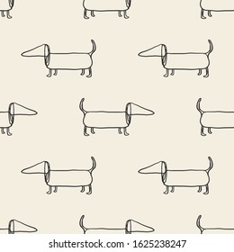 Seamless monochrome hand draw sausage dog pattern background